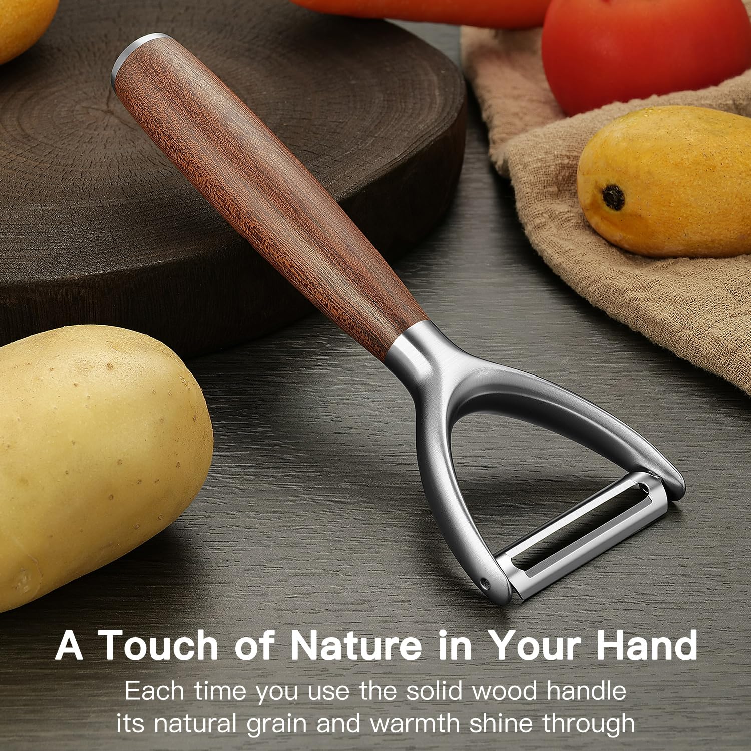 JUSEEPO Premium Vegetable Peeler, Y Type Swivel 304 Stainless Steel Blade Comfortable Solid Wood Handle, Practical gifts for the home kitchen mom grandma for Veggie, Fruit, Potato(Hard Maple)