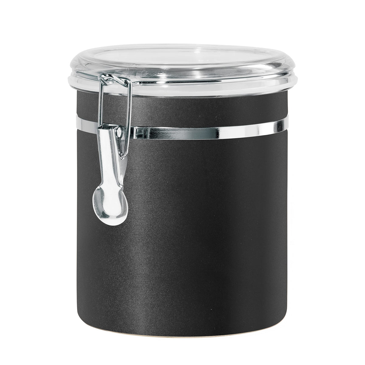 Oggi Stainless Steel Kitchen Canister 26 fl oz - Airtight Clamp Lid, Clear See-Thru Top - Ideal for Kitchen Storage, Food Storage, Pantry Storage. Size 5" x 3.5".