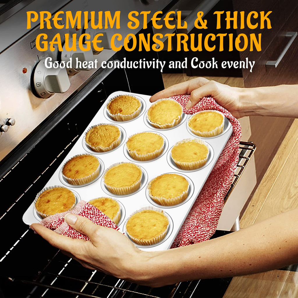 E-far Muffin Pan 12-Cup, Stainless Steel Cupcake Pan for Oven