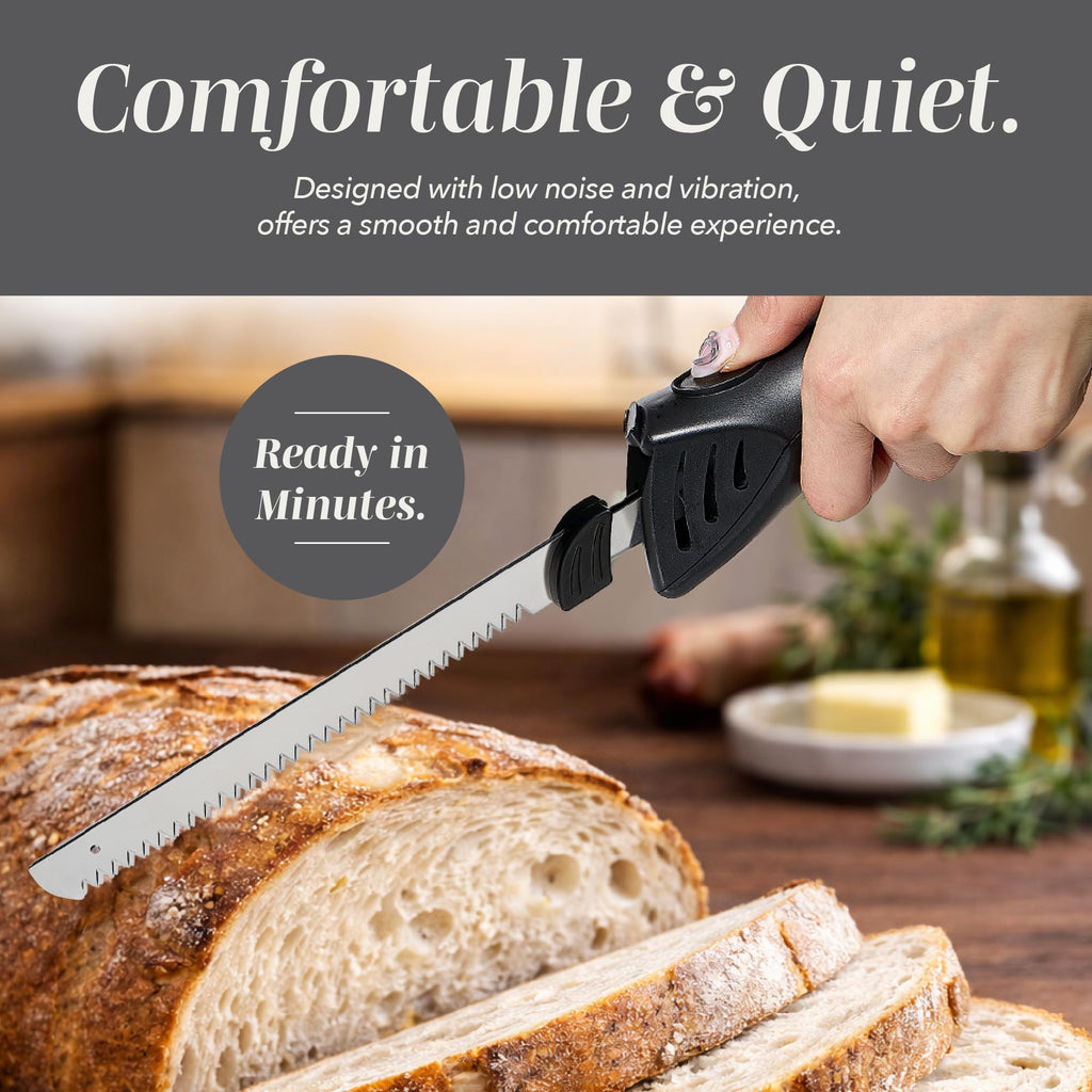 COOK WITH COLOR Electric Knife, 100W Power, Dual Stainless Steel Blades for Precise Cutting, Ergonomic Handle, Low Noise and Vibration, Ideal for Bread, Meat, and Vegetables, Black