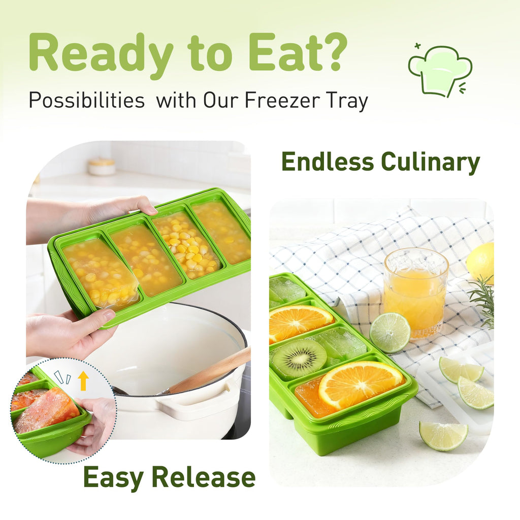 Silicone Freezer Tray with Lid Soup Freezer Container Molds with Steel Reinforced Rim Big Ice Cube Molds Pebble Ice Tray Soup Cubes Baking Dish Freezer Safe Food Storage Containers Kitchen Gadgets