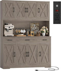 HOSTACK 71" Tall Kitchen Pantry Storage Cabinet with Charging Station, 55" Wide Kitchen Hutch Cabinet with Large Countertop, Farmhouse Food Pantry with Drawers for Living Room, Ash Grey