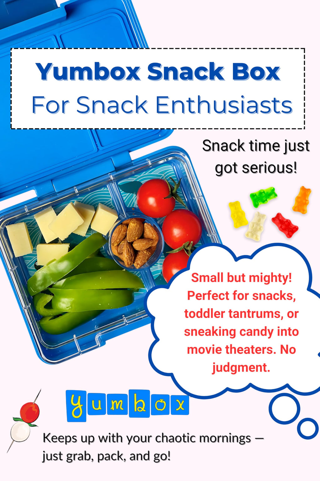 Yumbox Snack Box, 3 Compartments, Leakproof, Glitter Blue