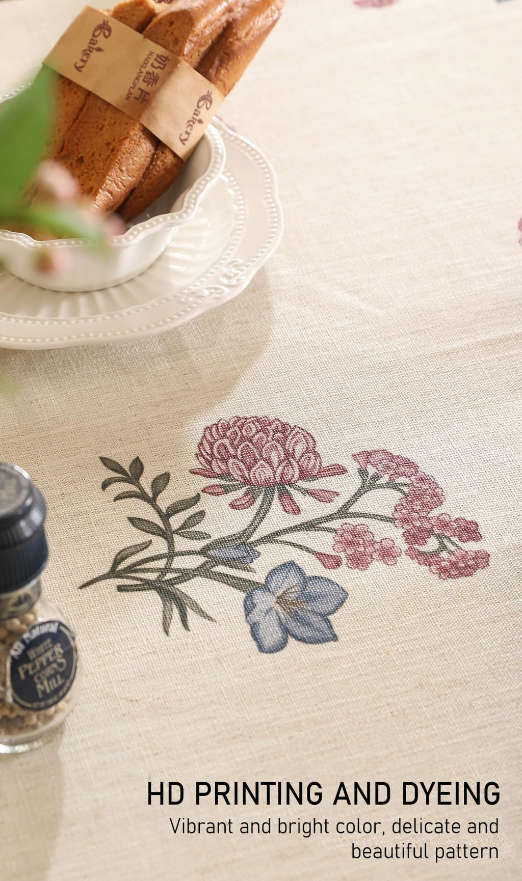 ISAENNE Designer French Linen Rectangular Tablecloth,79"x55"-Helena E