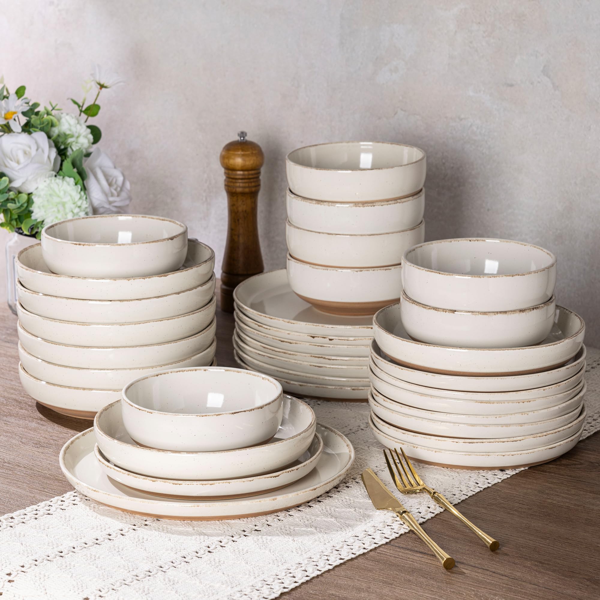 AmorArc Dinnerware Sets for 6, 24 Pieces Ceramic Plates and Bowls Set