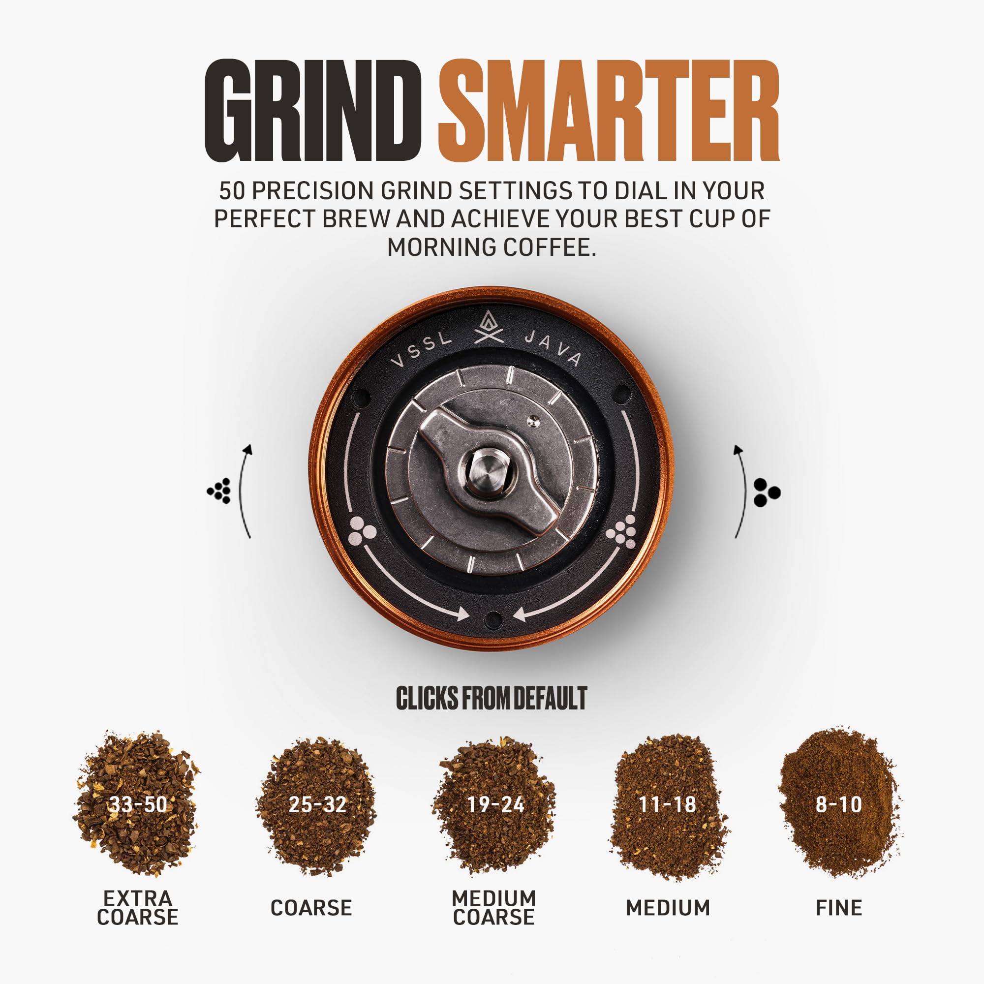 【VSSL Java G45】Premium Manual Coffee Grinder | Portable Coffee Grinder for Camping or Hiking | Straight Handle French Press, Drip, Espresso with Stainless Steel Conical Burr Mill | 45 gram capacity
