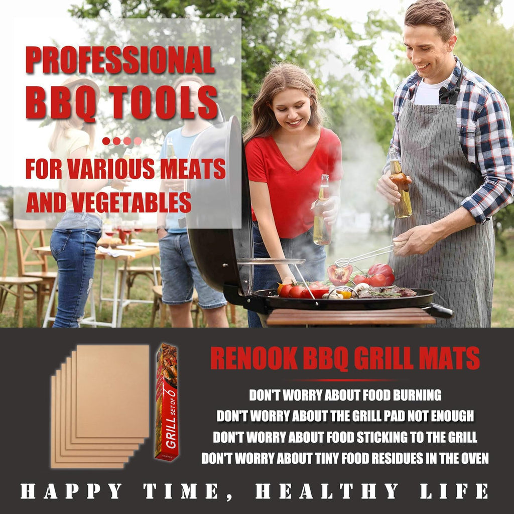 Renook Set of 6 Copper Grill Mats for Outdoor BBQ Grill