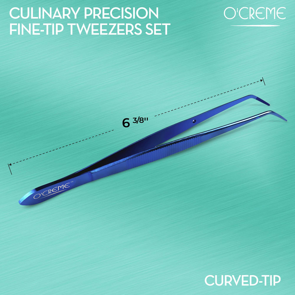 O'Creme Curved Tweezers Fine-Point Stainless Steel 6.25 Inch Blue