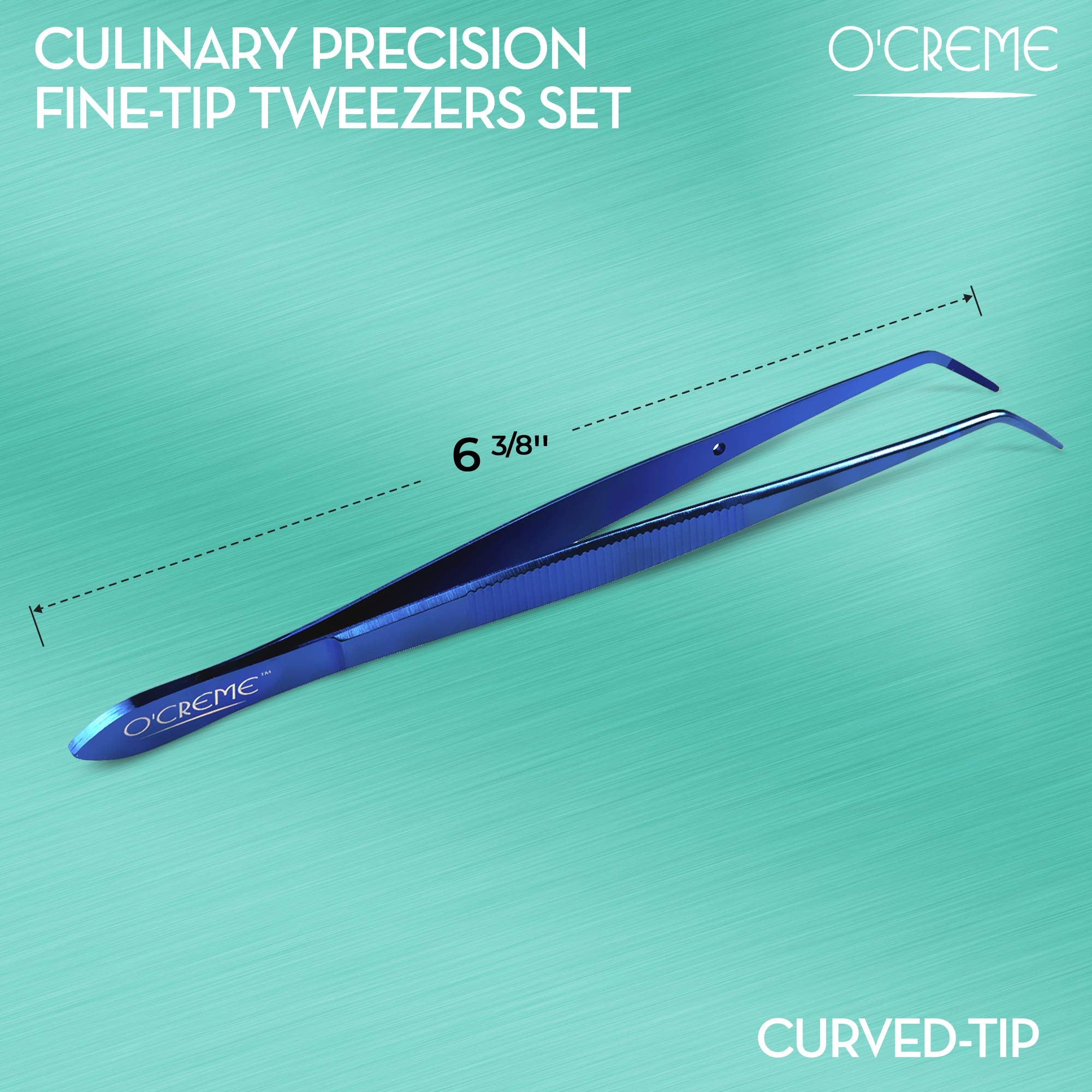 O'Creme Curved Tweezers Fine-Point Stainless Steel 6.25 Inch Blue