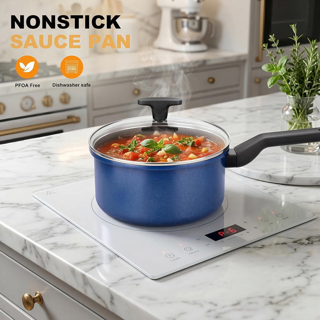Legacy Culinaryware Nonstick Sauce Pan with Lid,1.5QT small pot, PFOA Free,Kitchen Pots Induction Pot,Blue