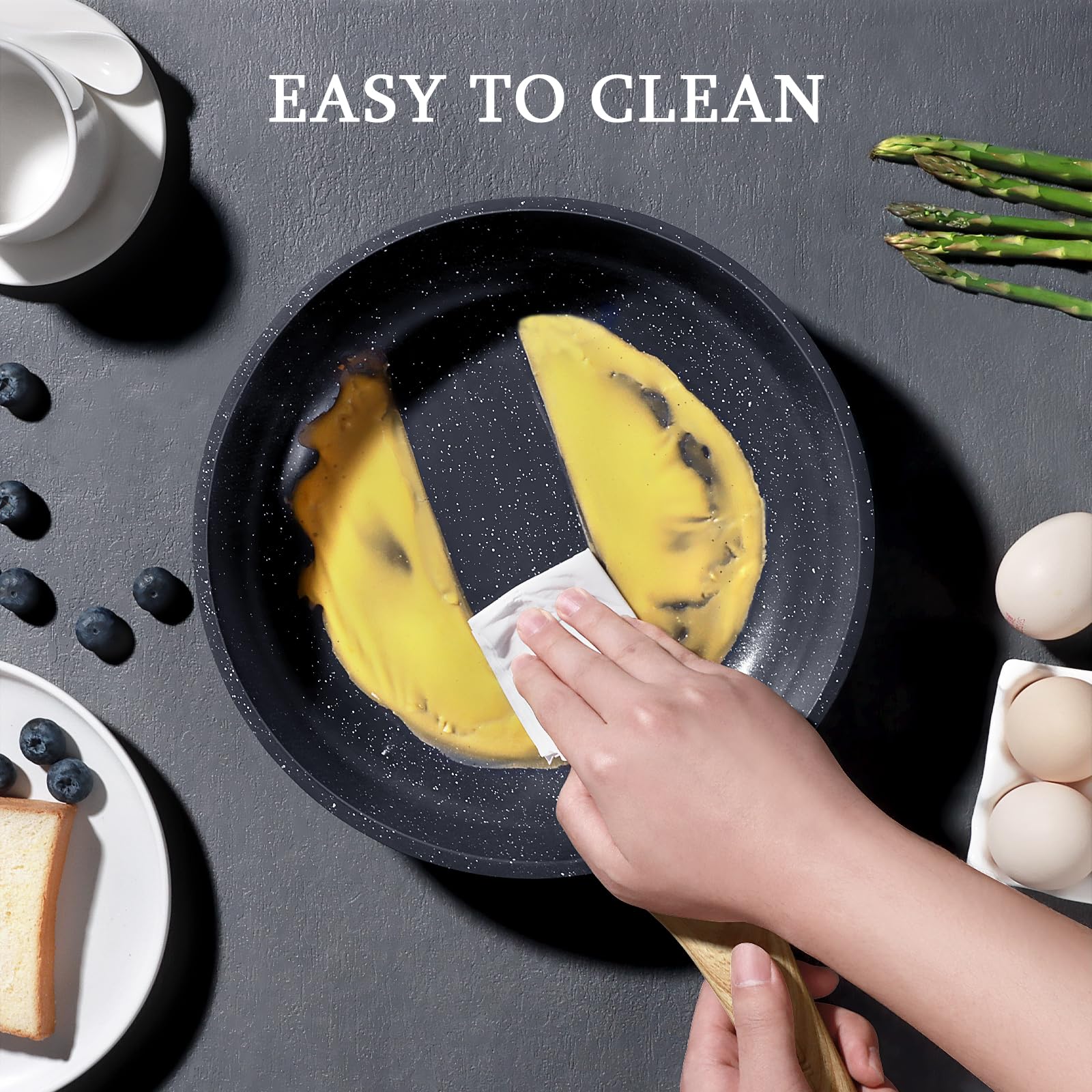 GiPP Ceramic Nonstick Frying Pan with Lid - 10" Healthy Non-Toxic Non Stick Skillet Omelette Pans, Induction Compatible Chef Pan, PFAS & PFOA-Free, Dishwasher Safe, Stay Cool Handles
