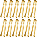 Gejoy 12 Pieces Mini Tongs Stainless Steel Small Sugar Serving Tongs for Charcuterie Board Appetizers Dessert Serving Food Tiny Party Danish Candy(6 Inch,Gold)