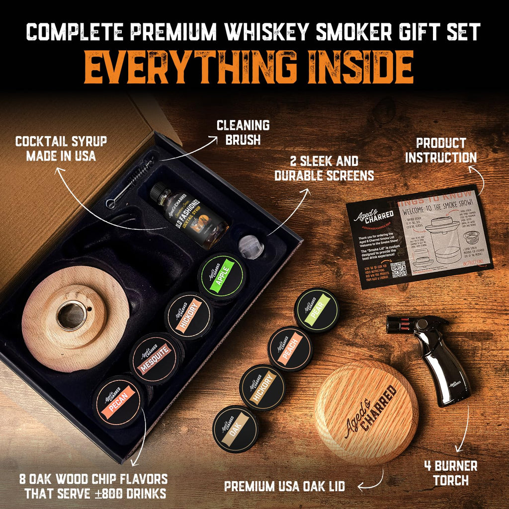 Whiskey Smoker Kit with Torch and Old Fashioned Syrup (No Butane)