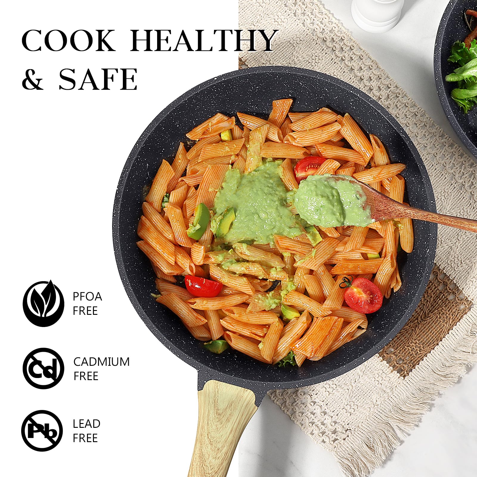 GiPP Nonstick Frying Pan Skillet with Lid - 11" Grey Granite Non Stick Pans, Omelette Pan with Heat-Resistant Handle, Compatible with All Stovetops, PFOA Free