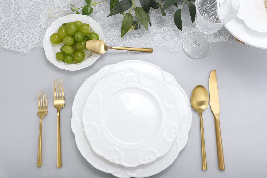 DEACORY Gold Silverware Set Matte Finish Hexagon Handle Service for 8