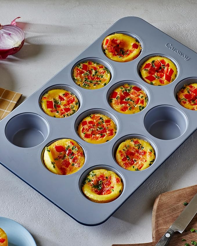 Caraway Non-Stick Ceramic 12-Cup Muffin Pan Duo - Naturally Slick Ceramic Coating - Non-Toxic, PTFE & PFOA Free - Perfect for Cupcakes, Muffins, and More - Sage