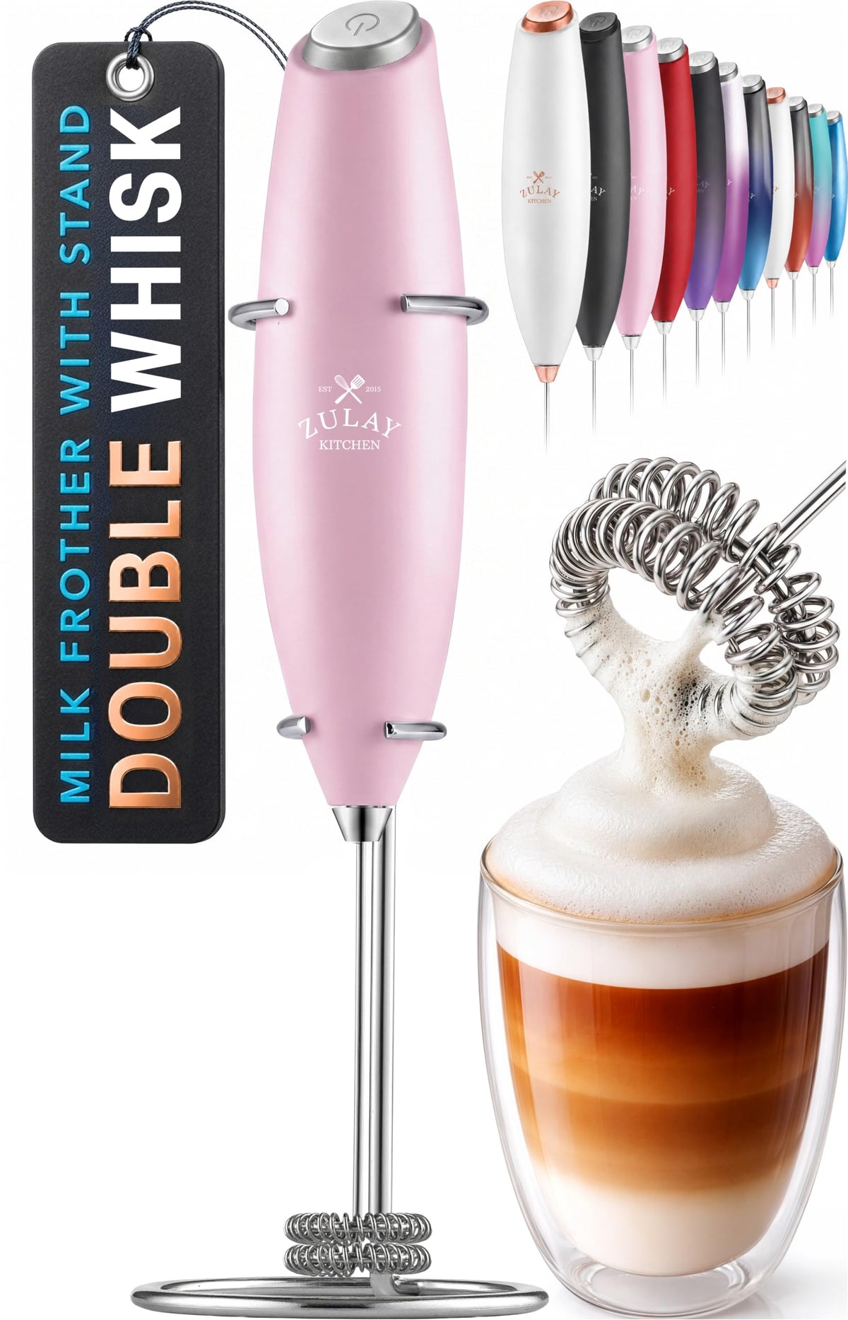 Zulay Powerful Milk Frother for Coffee with Upgraded Titanium Motor - Handheld Electric Whisk, Milk Foamer, Mini Mixer & Coffee Blender for Frappe, Latte, Matcha, No Stand - Pristine Teal