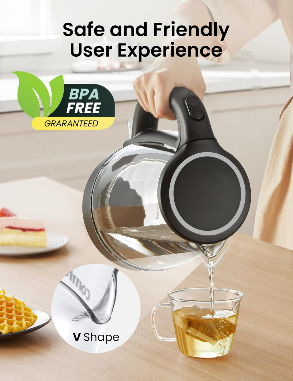 COMFEE' Glass Electric Kettle, 1.7L Fast Boil with LED Indicator