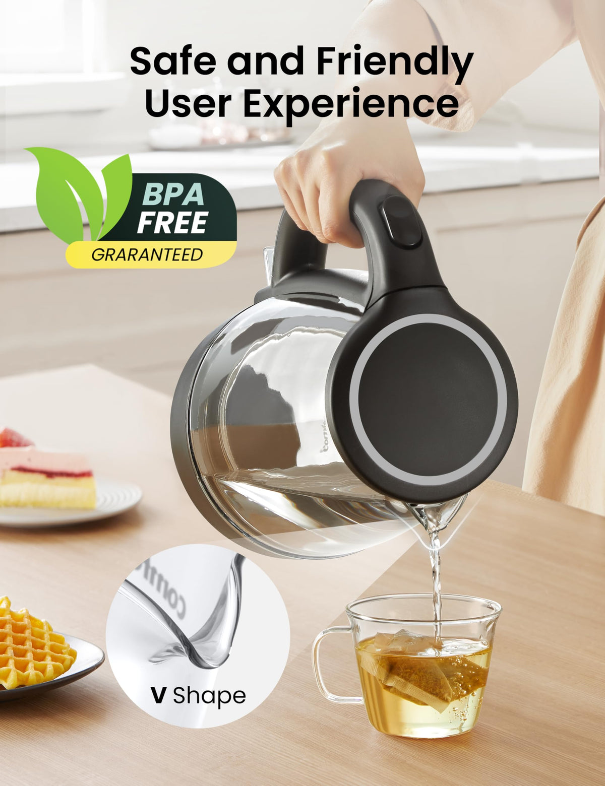 COMFEE' Glass Electric Kettle, 1.7L Fast Boil with LED Indicator