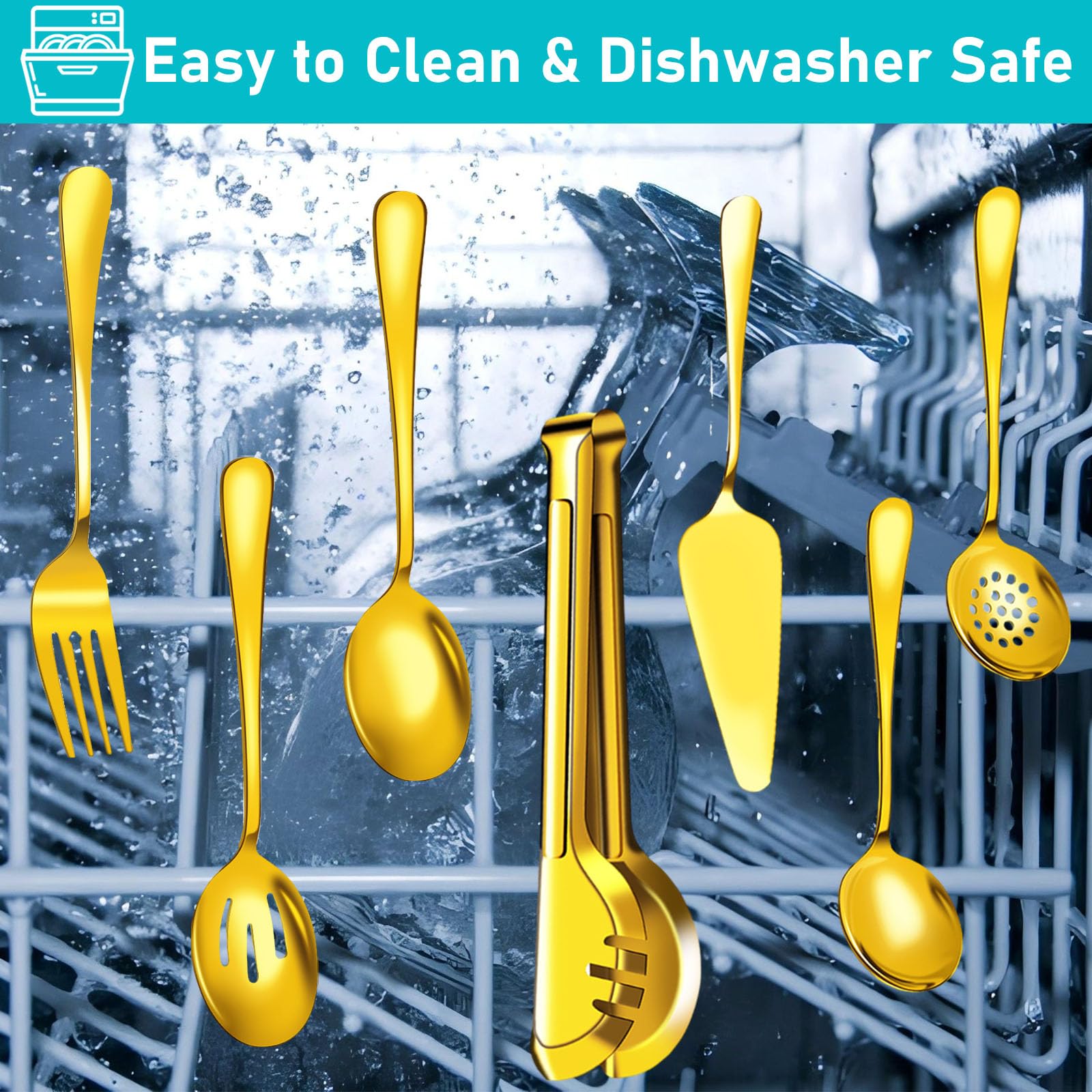 Serving Utensils, 15 Pcs Stainless Steel Large Flatware Serving Tools Kit