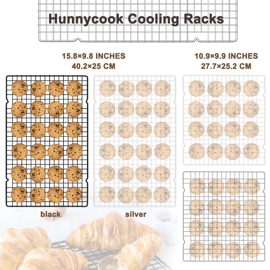 Hunnycook 15.8”×9.8” Cooling Rack, 3P Stainless Steel Baking Rack, Oven Safe Cooling Racks for Cooking and Baking, Black Roasting Rack & Wire Rack & Cookie Cooling Rack for Roasting, Grilling, Drying