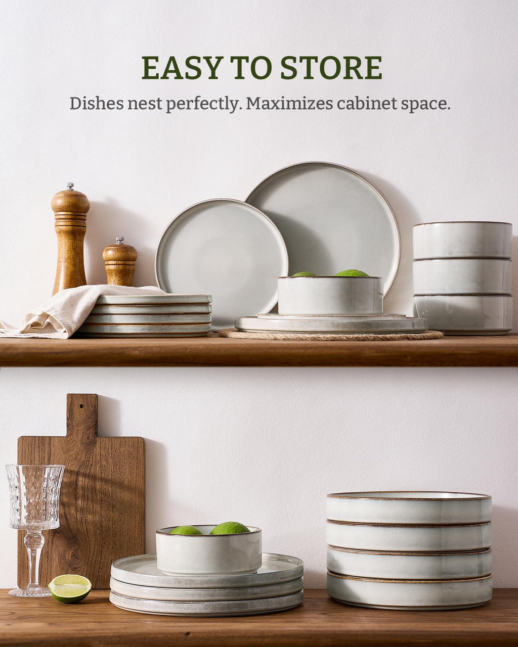 Famiware Annecy 12-Piece Stoneware Dinnerware Set, Grey White