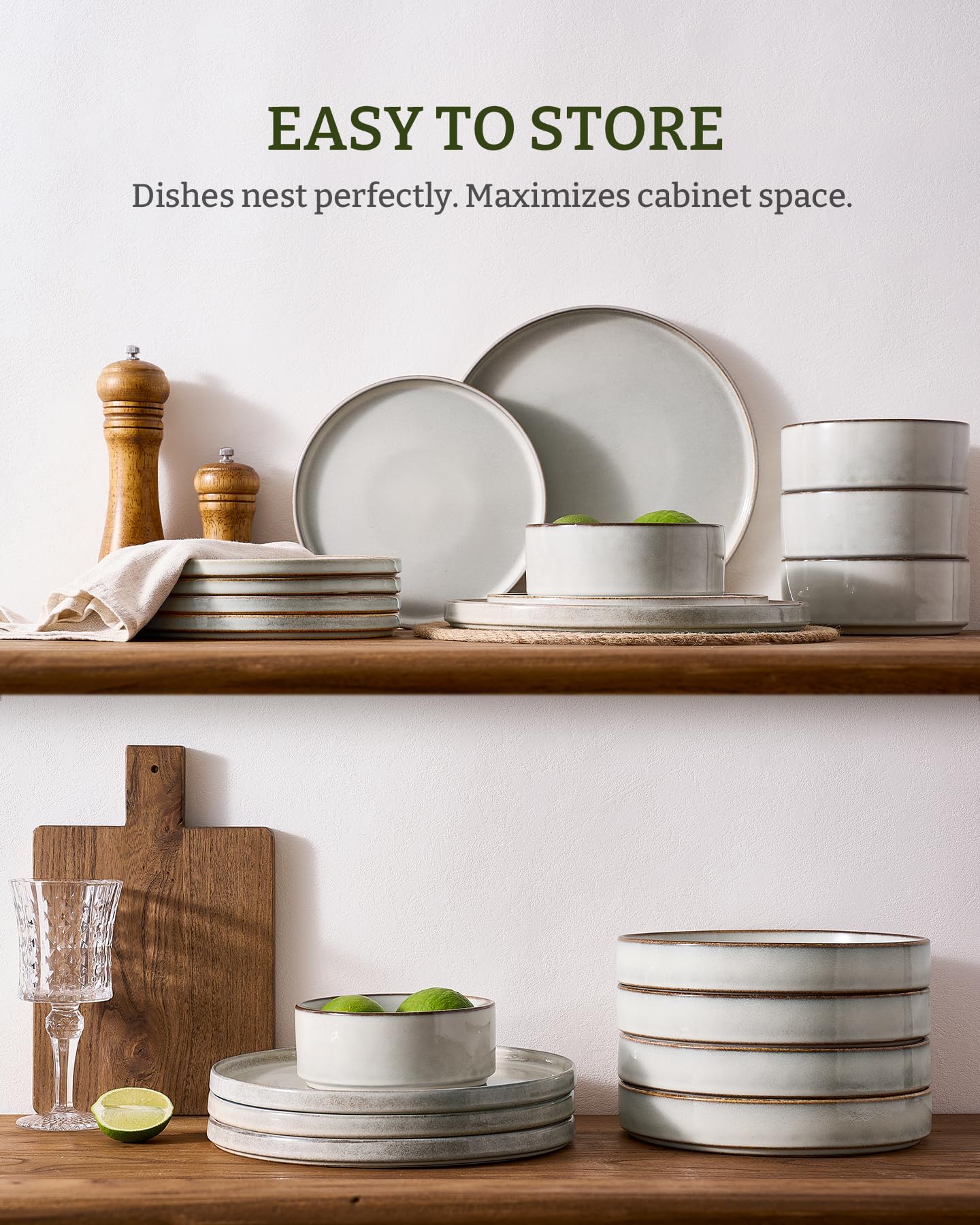 Famiware Annecy 12-Piece Stoneware Dinnerware Set, Grey White