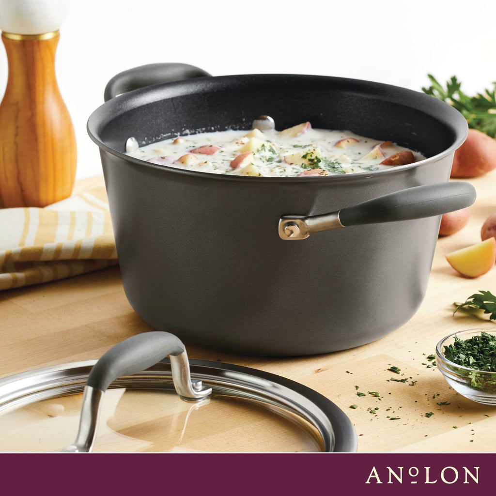 Anolon Advanced Home Hard-Anodized Nonstick Sauce pot with Lid, 4.5-Quart, Moonstone