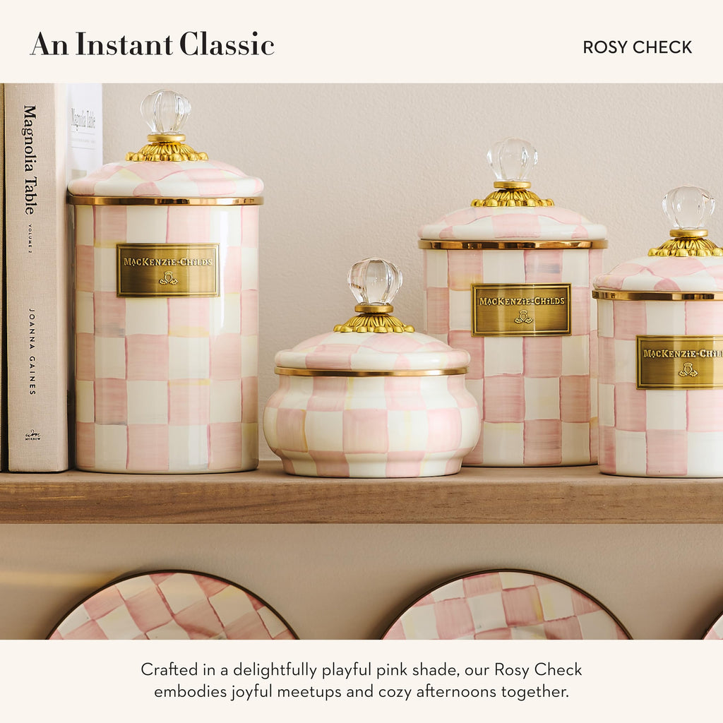 MACKENZIE-CHILDS Enamel Squashed Pot, Pink-and-White Rosy Check
