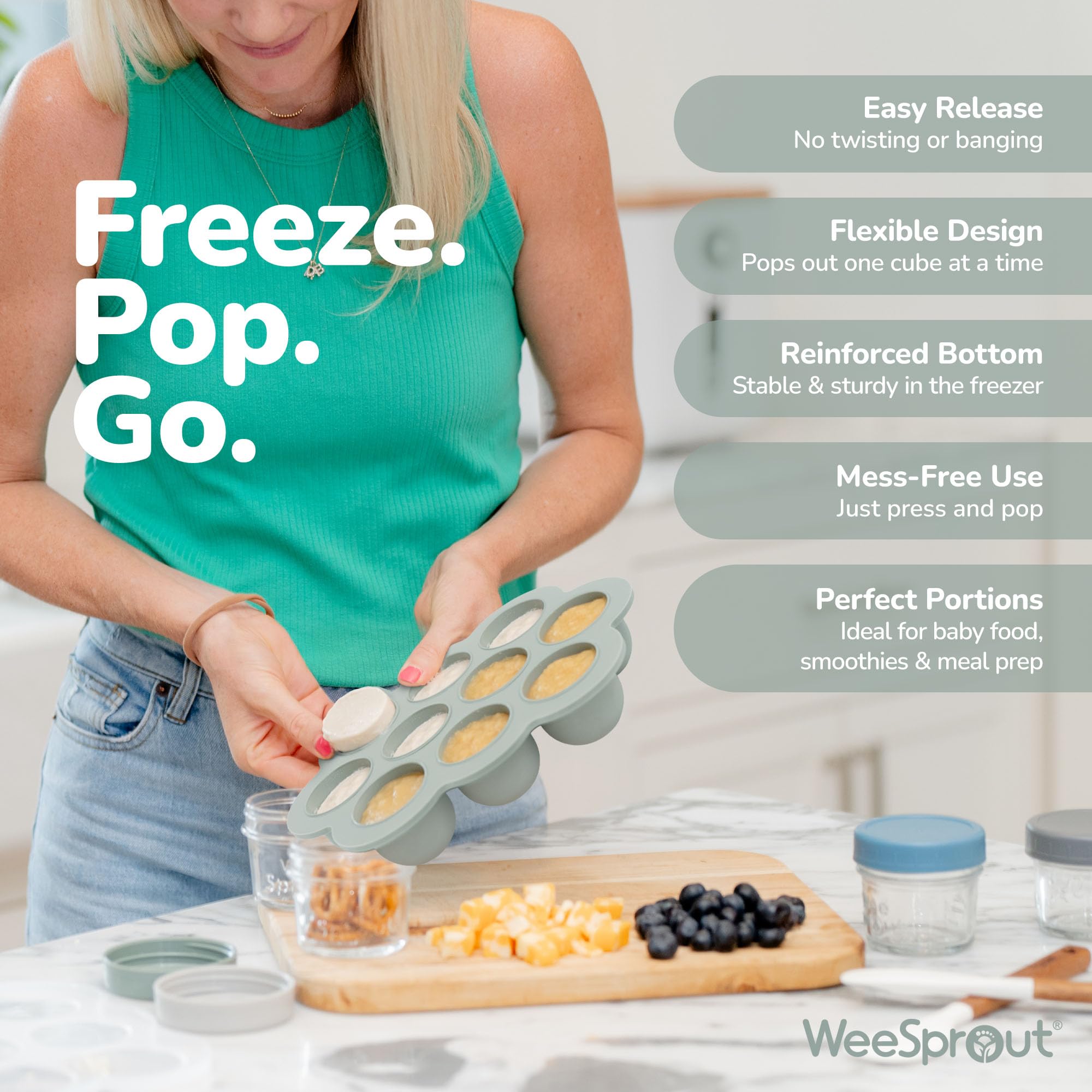 WeeSprout Silicone Freezer Tray with Clip on Lid Perfect Food Storage Container for Homemade Baby Food, Vegetable, Fruit Purees, and Breast Milk (Bright Orange, Ten 1.5 Ounce Sections)