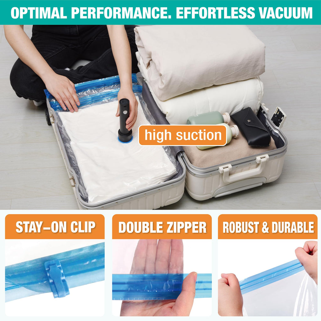 Travel Vacuum Storage Bags with Rechargeable USB Air Pump, Space Saver Vacuum Seal Bags for Luggage, Sealer Compression for Clothes, Comforters, Blankets, Bedding, 25 Combo