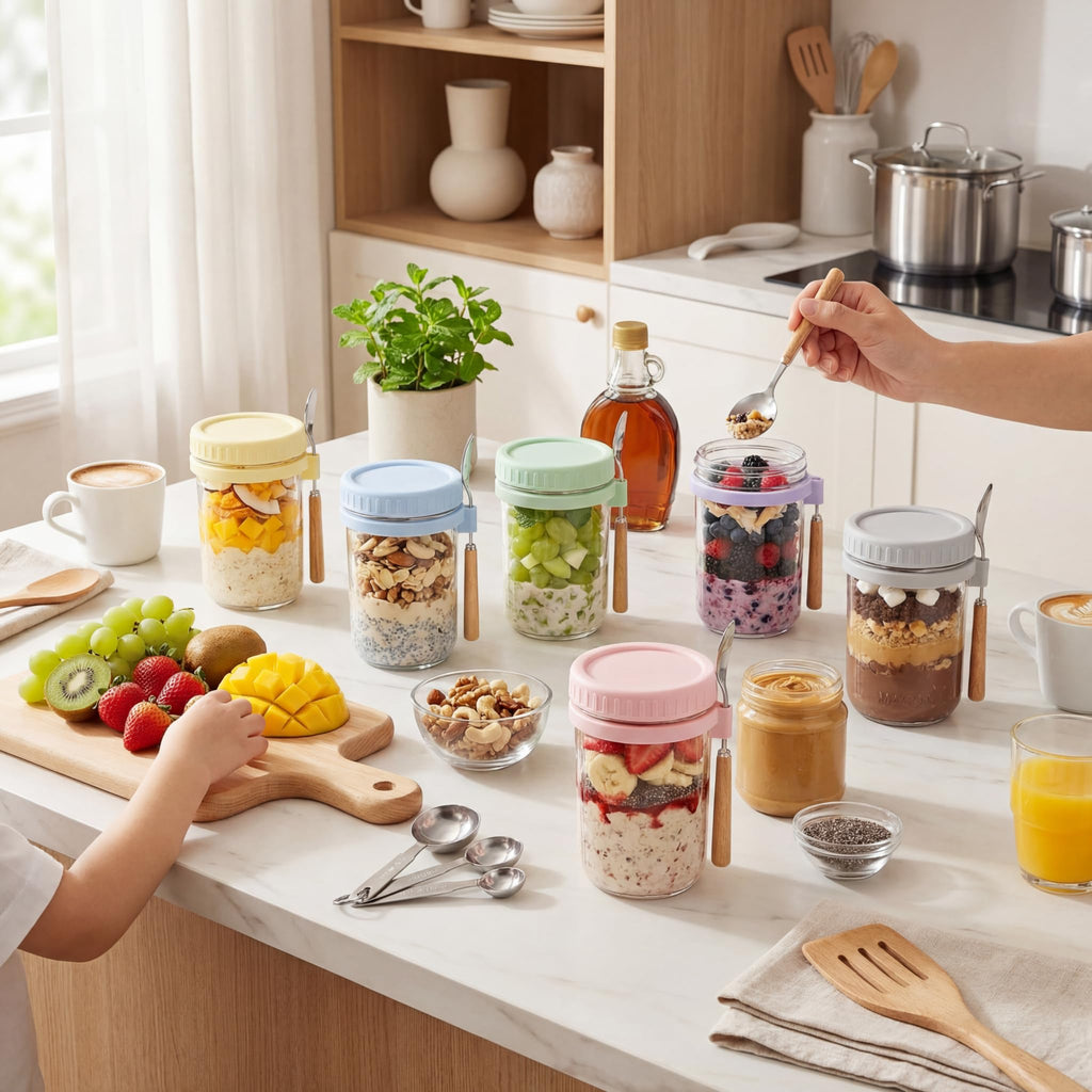 HomArtist 16oz Glass Overnight Oats Containers with Lids and Spoons, 2 Pack