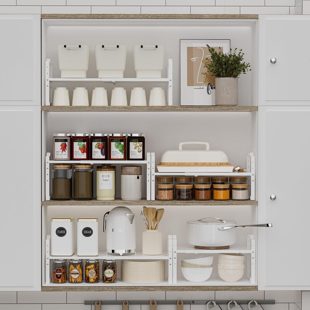 Jojocross Expandable Shelf for Cabinet Organizer Adjustable Stackable Spice Rack at Kitchen and Bathroom More, Counter Countertop Cupboard Organization Pantry Storage(MEDIUM/3PACKS/WHITE)