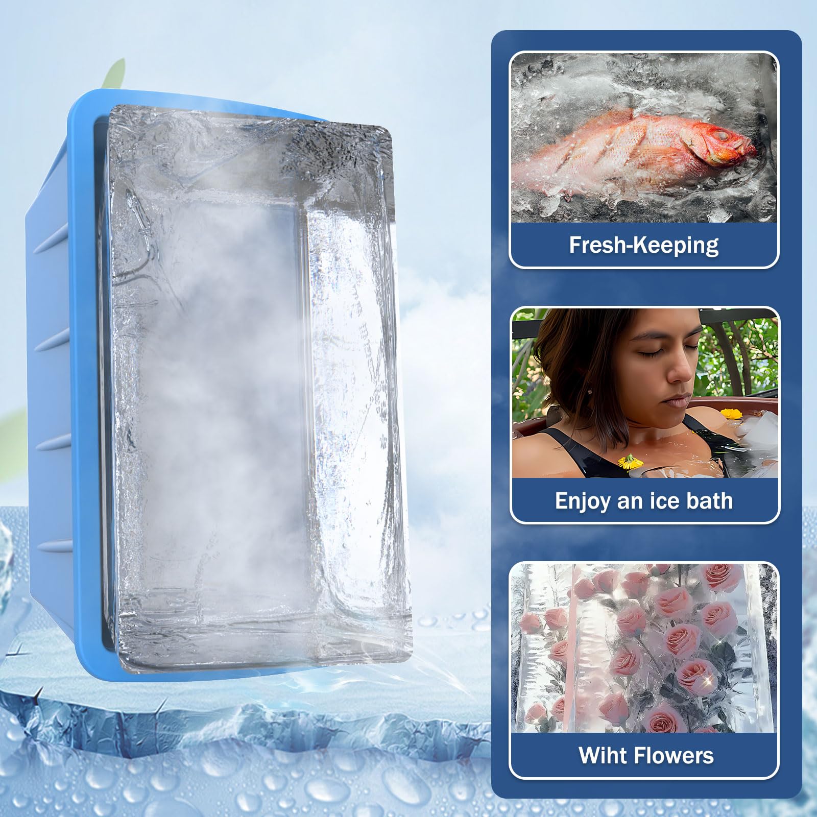Extra Large Ice Block Molds 4 Pack 32LB for Cold Plunge Tub