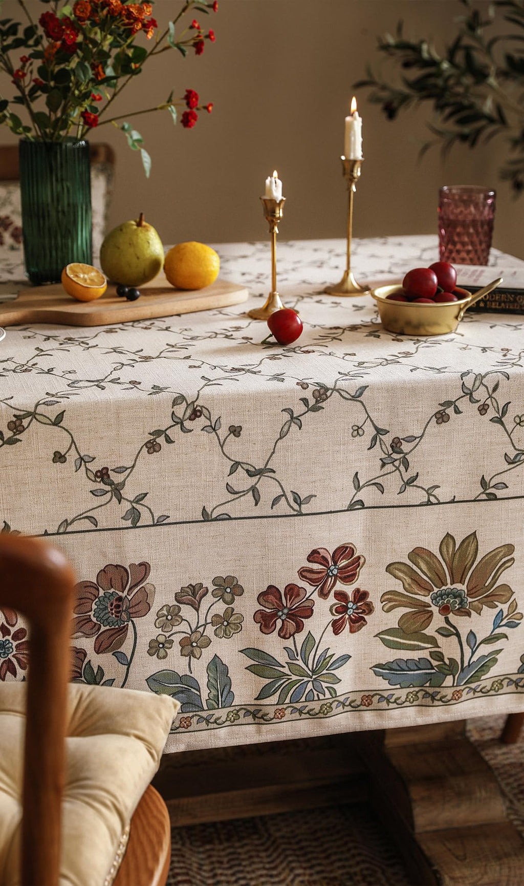 patdrea Vintage French Linen Tablecloth,Square,55"x55"-Oliveirad