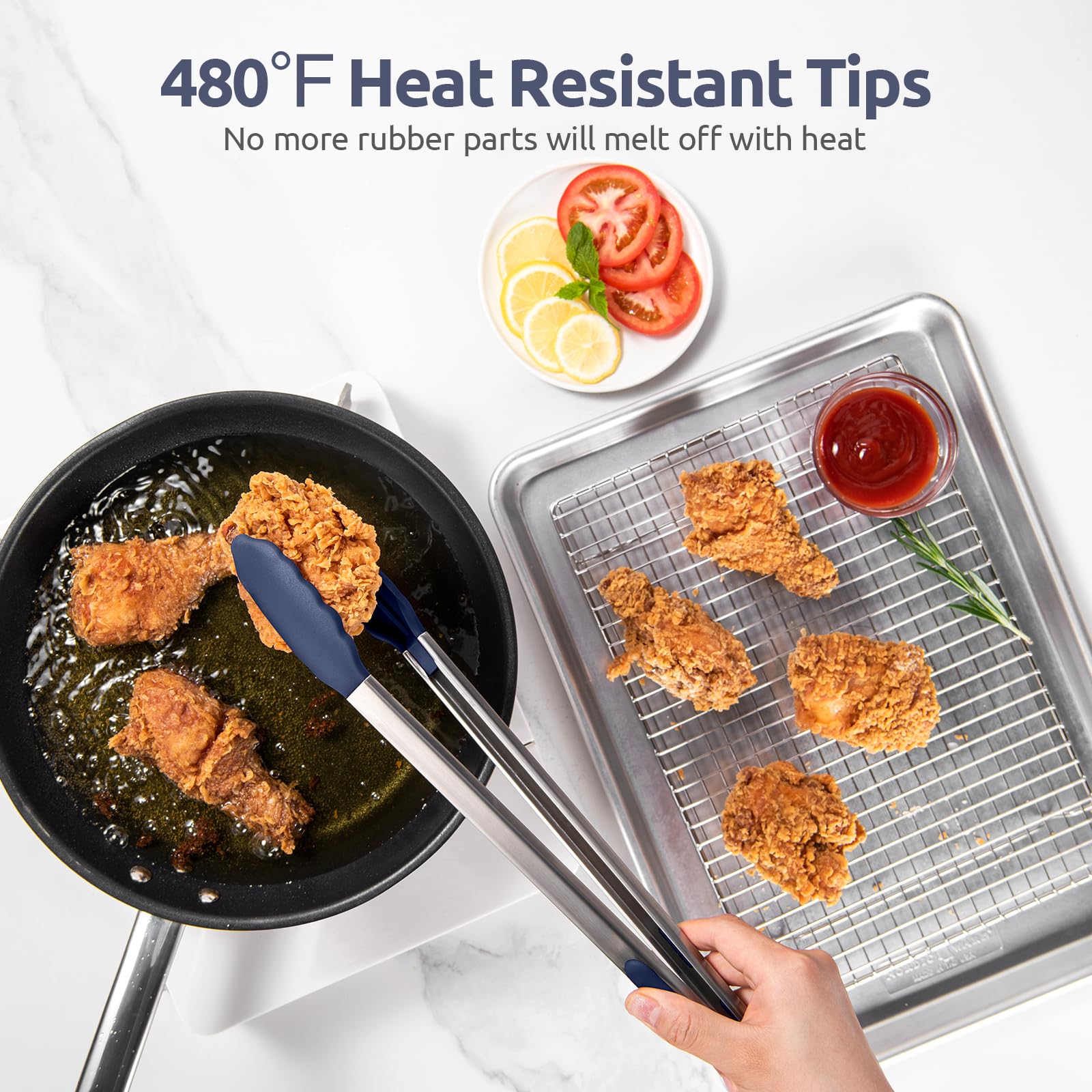 U-Taste Kitchen Tong for Cooking, 480ºF Heat-Resistant, 16in/Midnight Blue