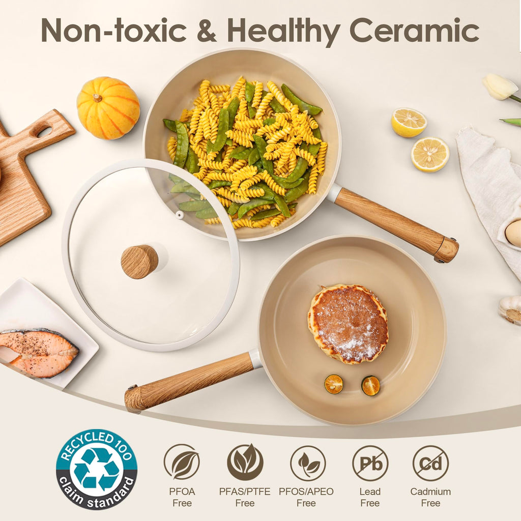 SENSARTE 17Pcs Ceramic Nonstick Cookware Set Non-toxic Healthy Pots and Pans Set Ceramic Kitchen Cooking Frying Pans with Stay-cool Handle, PFAS/PTFE/PFOA Free, Dishwasher Safe, Induction Compatible