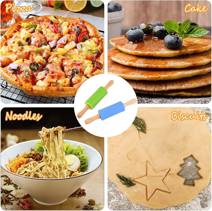Mini Silicone Rolling Pin for Kids, Non-stick Surface Wood Handle, 9 Inch 10 Pack