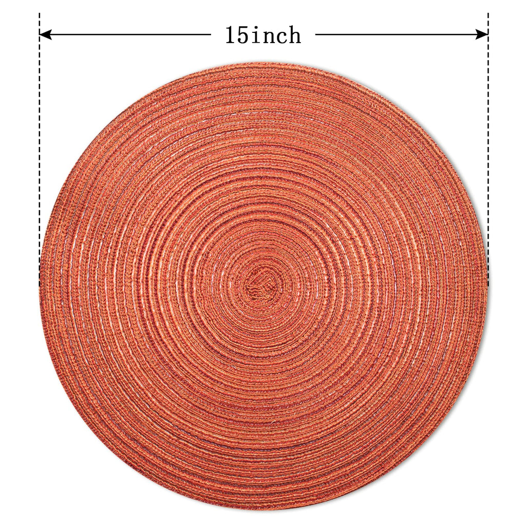 FunWheat Round Braided Placemats Set of 6 Place mats for Dining Tables Woven Heat Resistant Table Mats 15 inch for Fall(Orange)