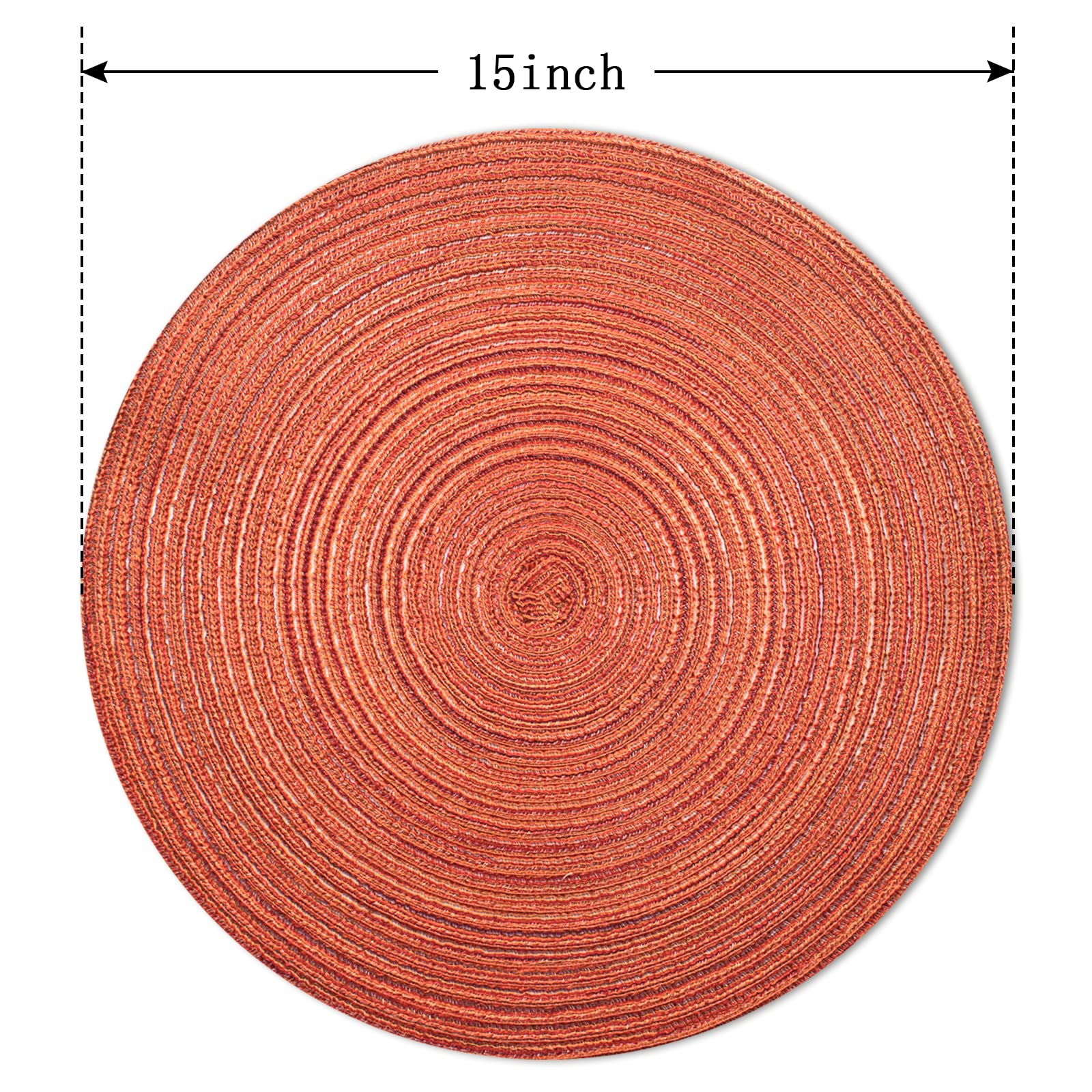 FunWheat Round Braided Placemats Set of 6 Place mats for Dining Tables Woven Heat Resistant Table Mats 15 inch for Fall(Orange)