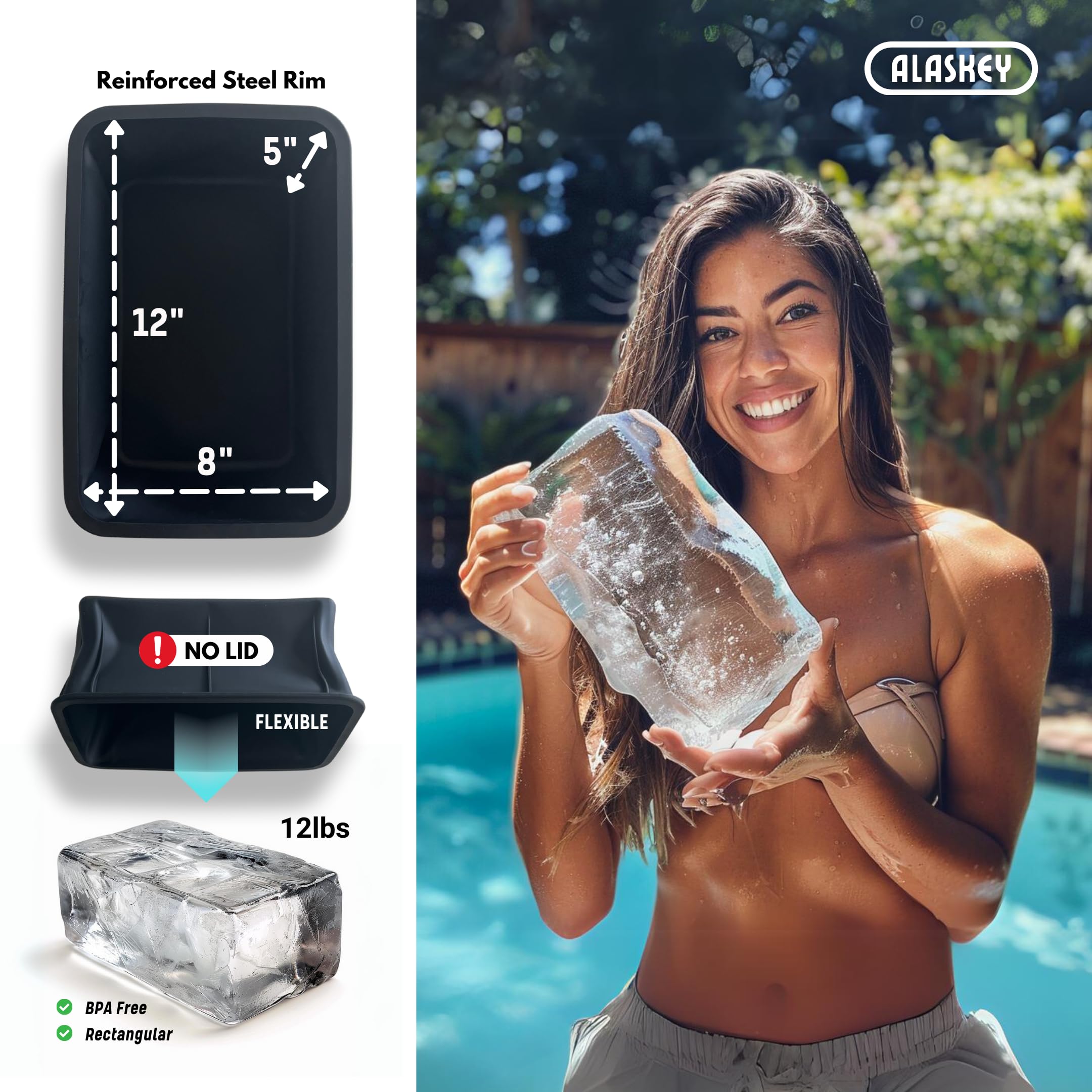 Alaskey® Giant Ice Block Mold 12 lbs (2-Pack) | Create Perfect Reusable Ice Bricks | Professional Silicone Mold for Crafting Extra Large Ice Cubes, Ideal for Ice Baths, Coolers, Bartender Accessories