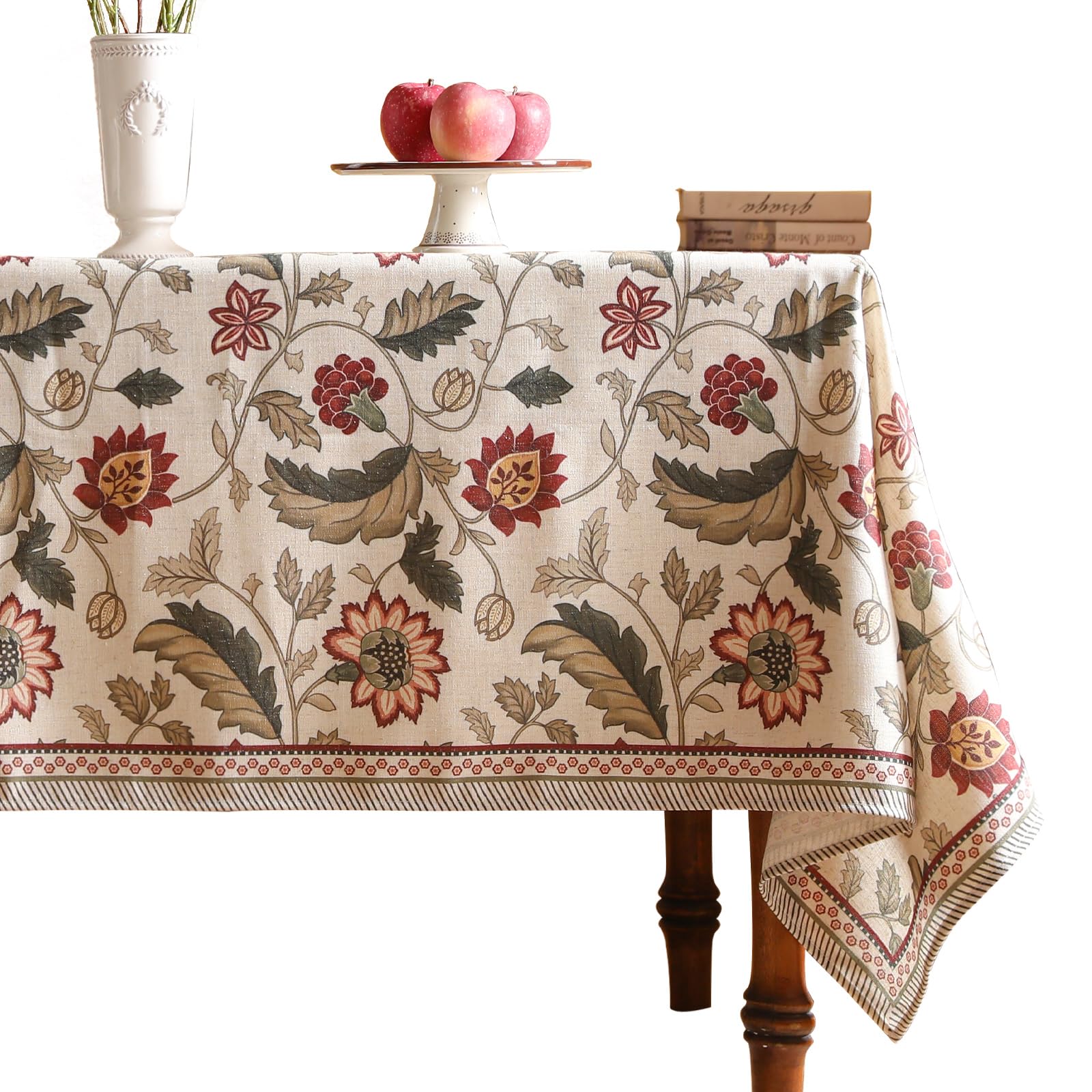 ISAENNE Designer Provence Floral Table Cloth for Rectangle Table,Linen Colorful Washable Indoor Tablecloth,Durable Decor Tablecloths for Dining Thanksgiving Kitchen Christmas,55"*79"-Ratina