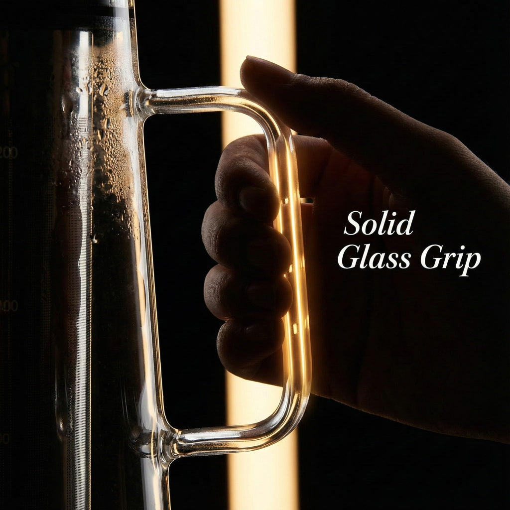 BrewMOO- Airtight Cold Brew Coffee Maker Pitcher, 1.0L/34Oz Thick Glass Carafe with Filter, Comfort Sturdy Handle & Wide Spout, Non-Slip Base | Iced Tea Maker (Black)