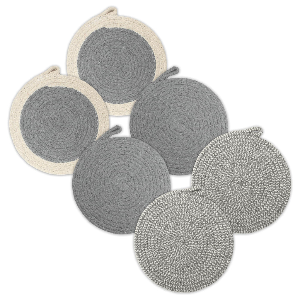 Encasa XO Round Trivet Mats, Heat Resistant Cotton 7" Grey Combo