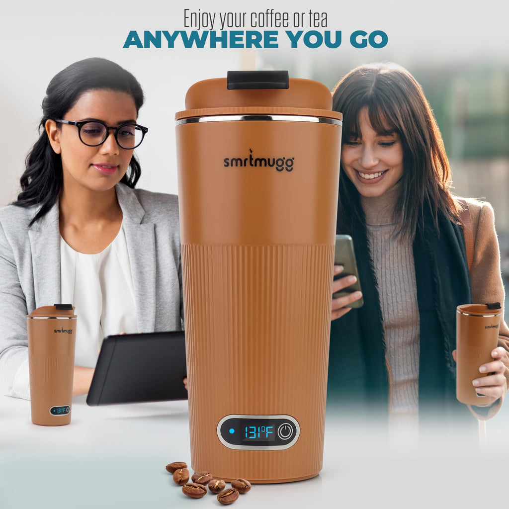 SmrtMugg GO Heated Coffee Mug, Travel Mug, 13.5 OZ. Smart Mug, Battery Powered Heated Coffee Mug, Great for Coffee and Tea, Snap on Magnetic Charging Cord, New and Improved (Pumpkin Spice)