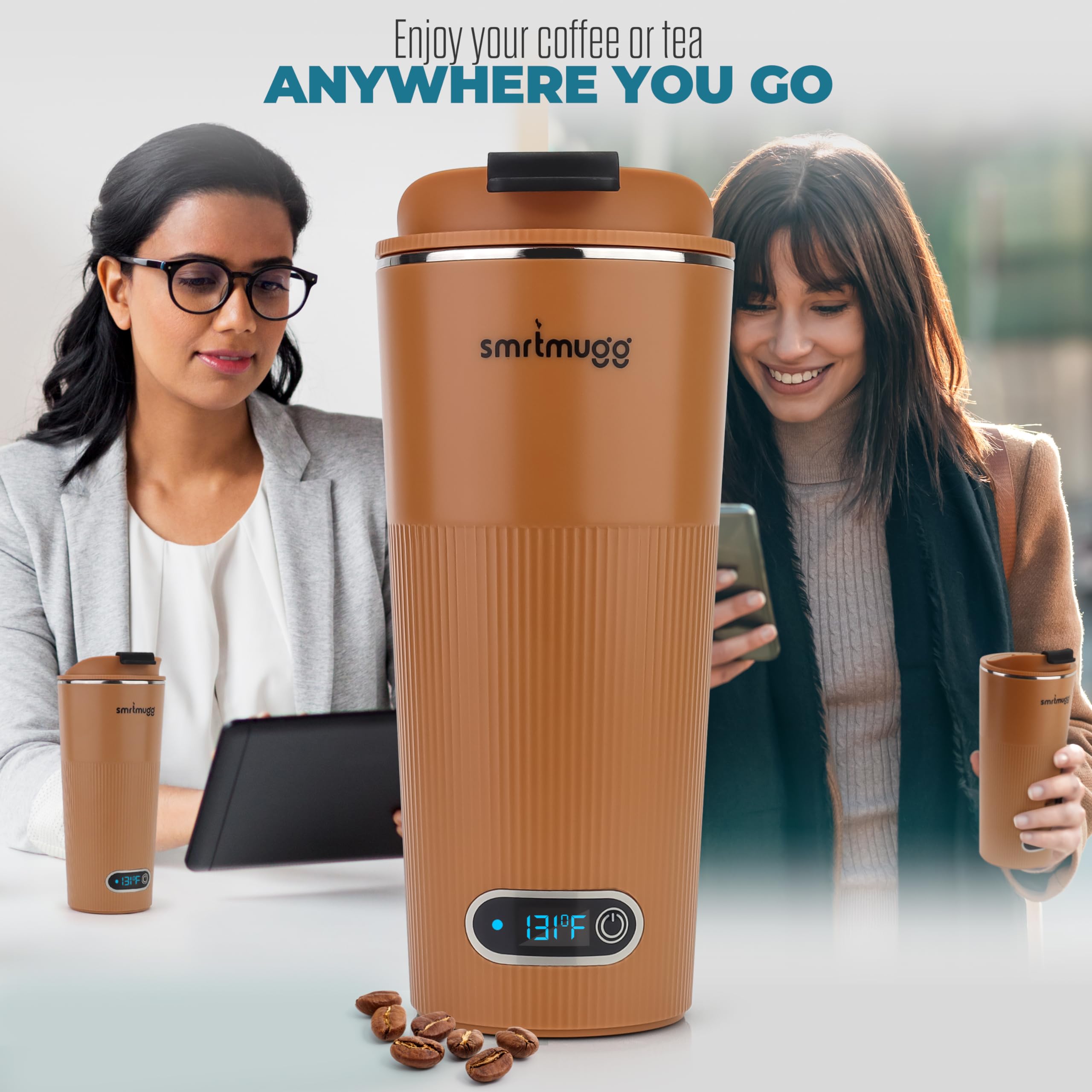 SmrtMugg GO Heated Coffee Mug, Travel Mug, 13.5 OZ. Smart Mug, Battery Powered Heated Coffee Mug, Great for Coffee and Tea, Snap on Magnetic Charging Cord, New and Improved (Pumpkin Spice)