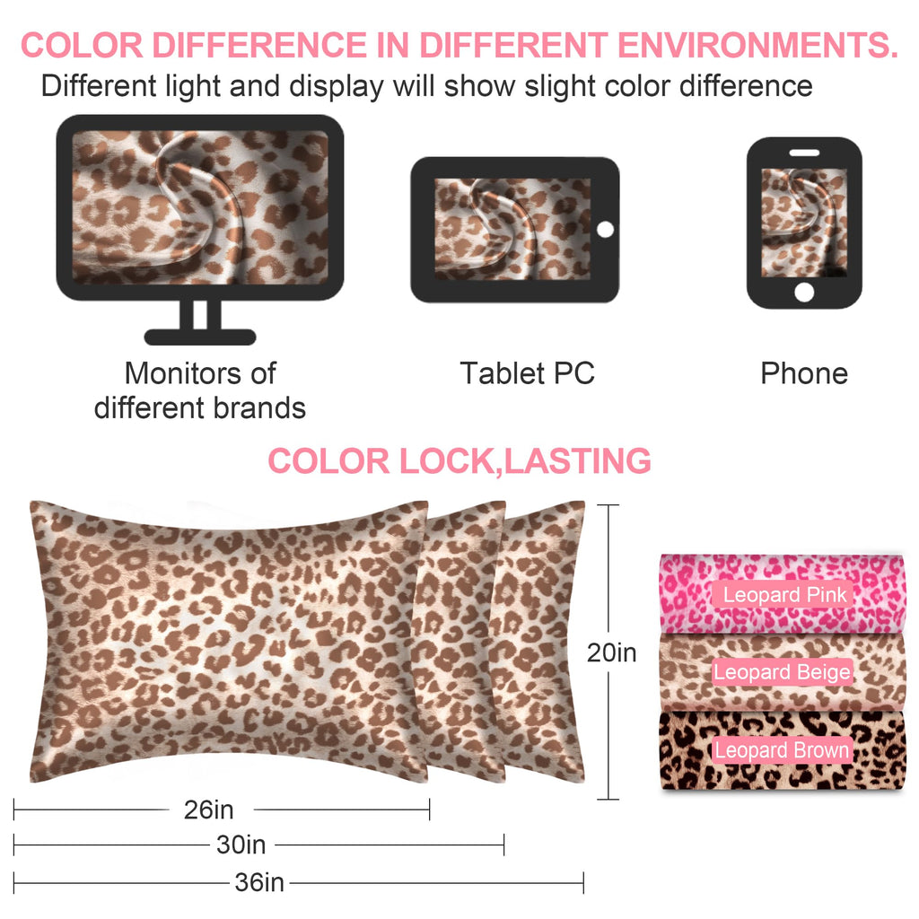 LYSHIN Silk Pillow Cases Standard Size with Hidden Zipper, Leopard