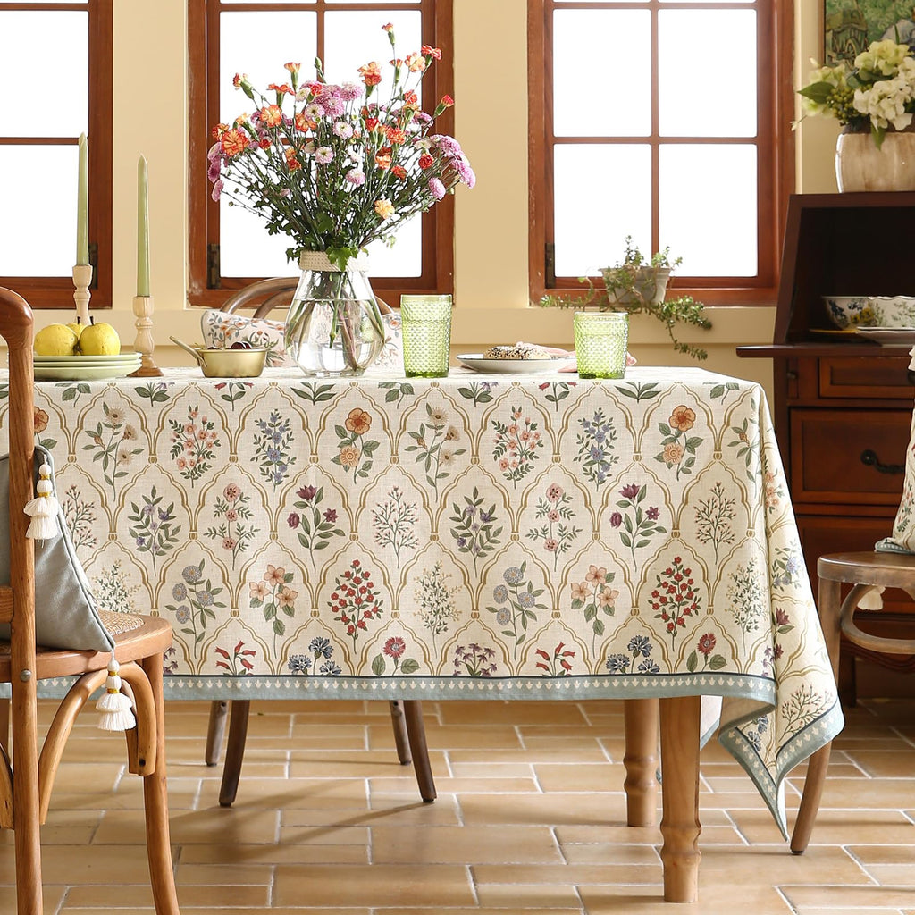 ISAENNE Designer Vintage Linen Rectangular Tablecloth,110"x63"-Serenity B