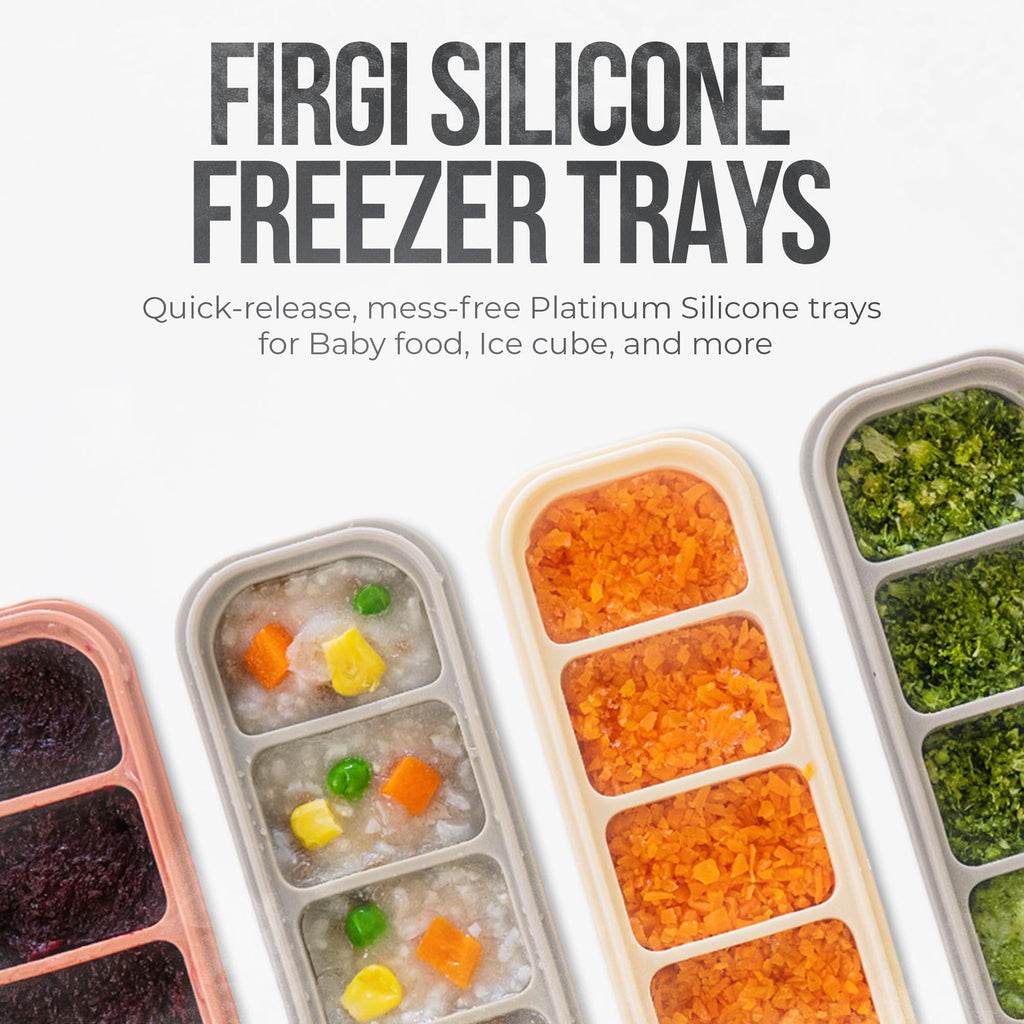 Firgi 1.7 oz/4 Sections Silicone Ice Cube Freezer Tray with Lid, 100% Food-Grade Platinum Silicone,Leak Resistance & Dishwasher Safe for Baby Food Prep,Breast Milk,Purees - Korean Made, Beige