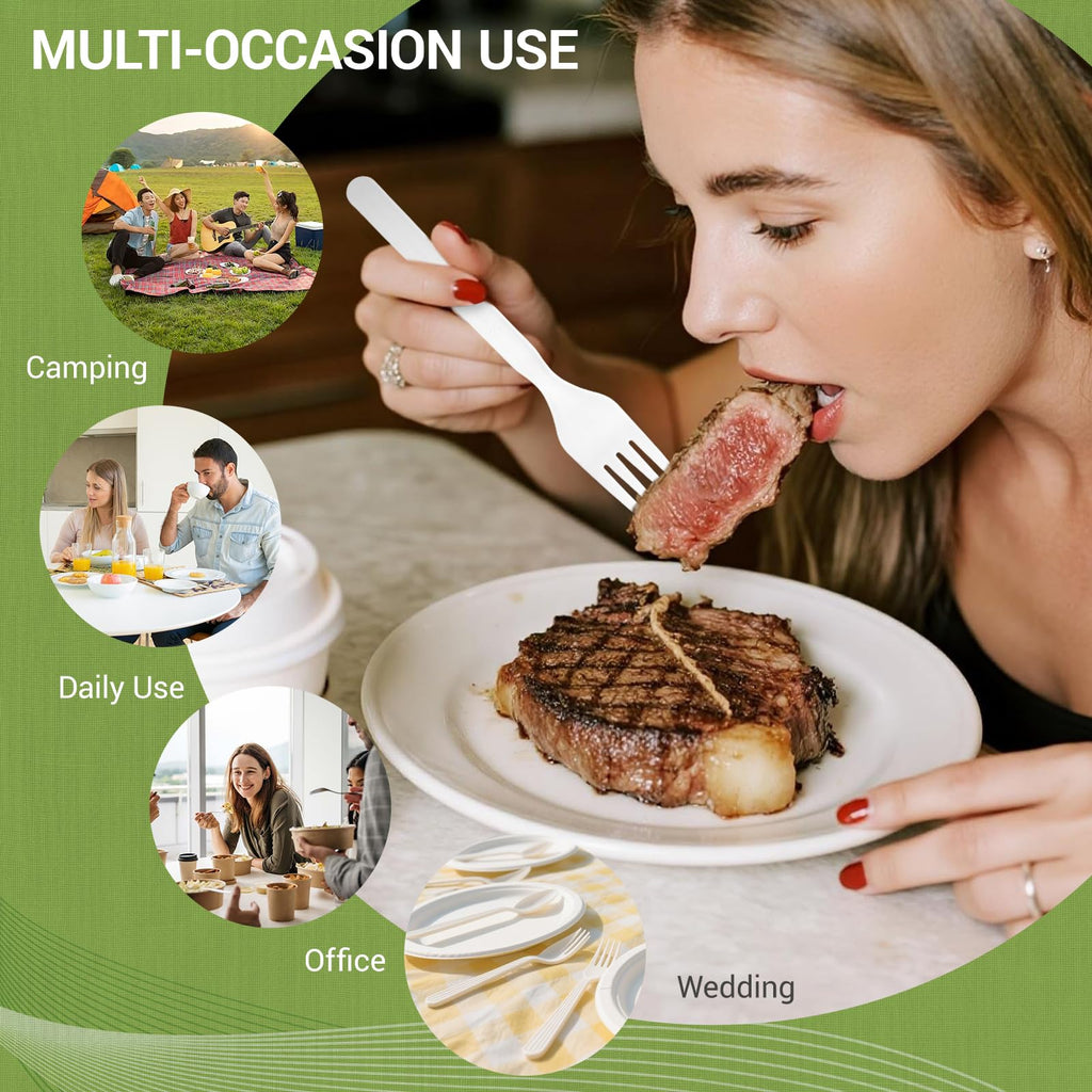 Heavy weight Compostable Froks [500Pcs] Heavy Duty Forks Disposable Utensils, BPA-Free, Heat Resistant, Eco Friendly Disposable Forks Bulk, No Plastic Disposable Cutlery for Party, Office & Picnic